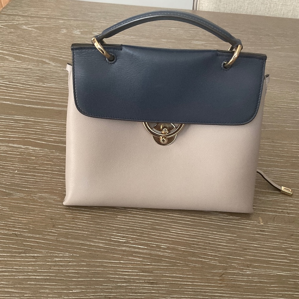 Salvatore Ferragamo small leather, blue, and gray purse